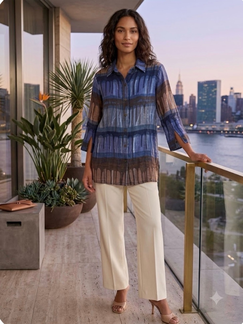 Linda Allard Ellen Tracy 100% Linen Abstract Tunic Top